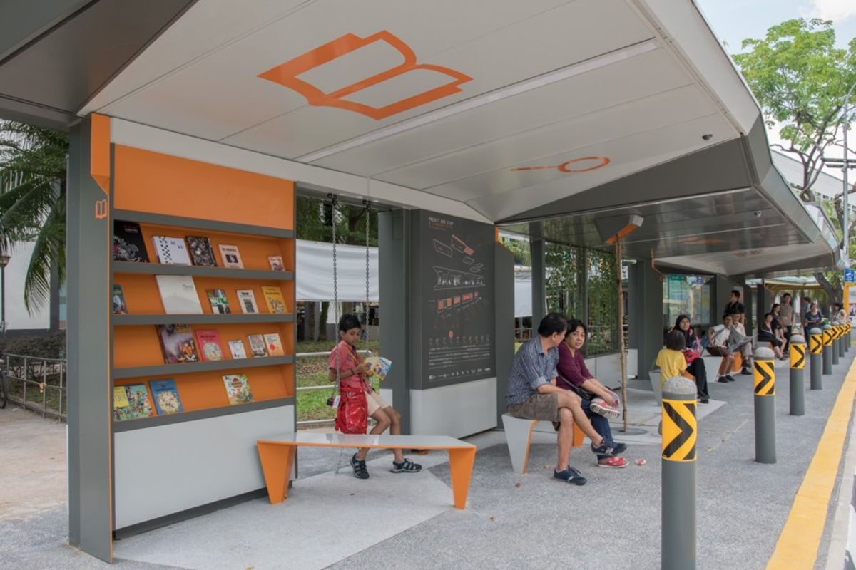 Bus shelters in Singapore for example with swings and trees built into the design. Credit: Bloomberg