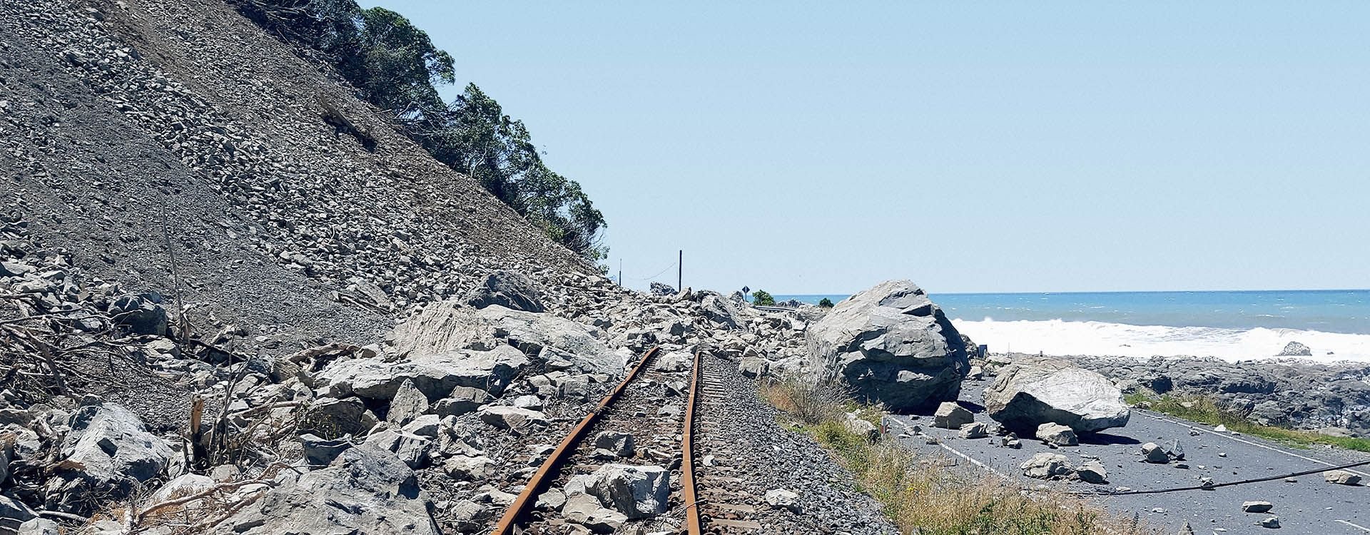 Landslide across coastal road and rail due to Kaikōura earthquake